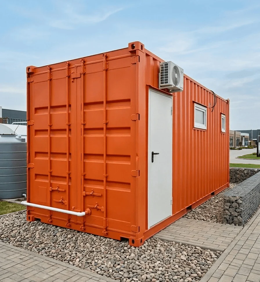 Жилой модуль Stellar: утеплённый 20-футовый контейнер с окнами и входной дверью для проживания бригады в поле